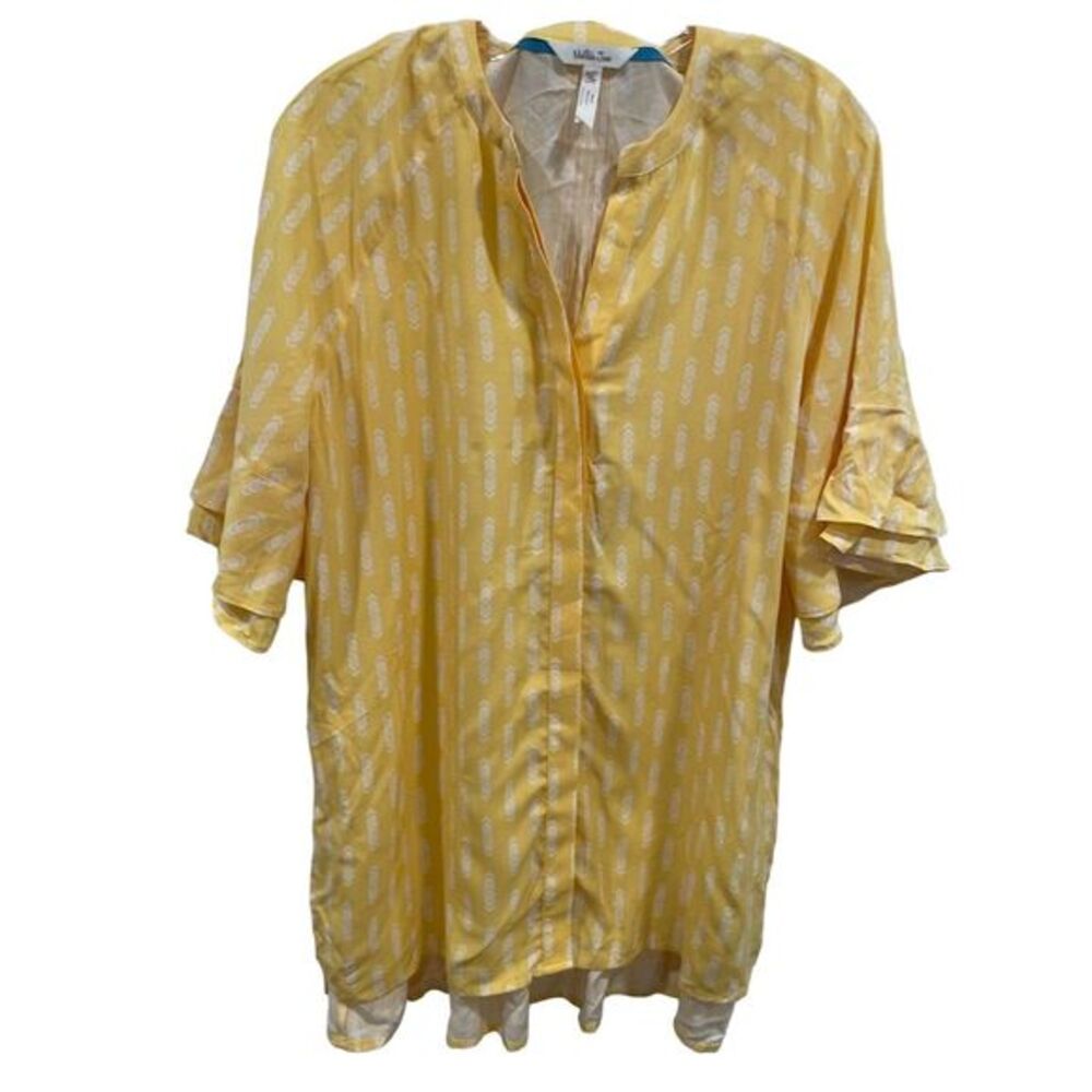 Matilda Jane Women's M Yellow Button-Up Shirt with Ruffle Hem Casual